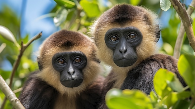 Close up on gibbons in nature