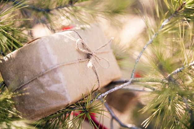 Free photo close up of gift box in nature