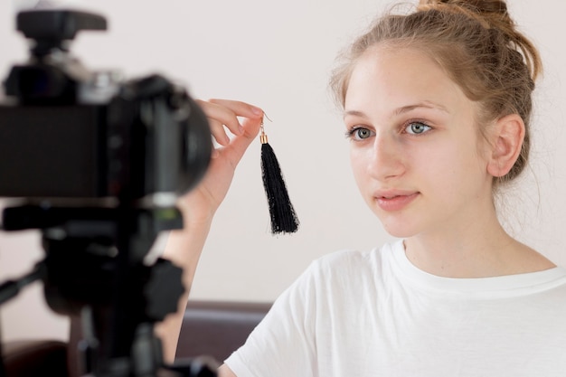 Close-up girl recording herself