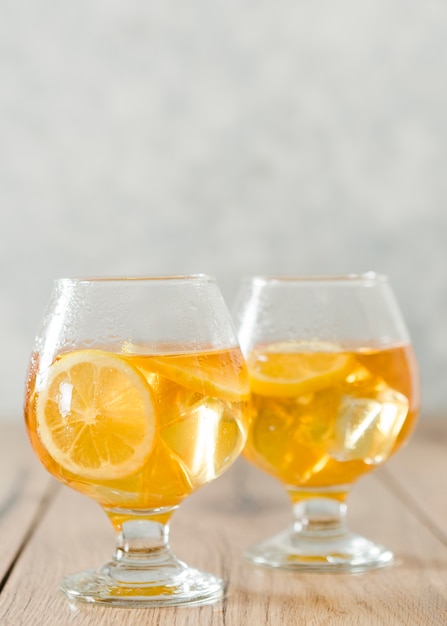 Close-up of glasses filled with lemon drink