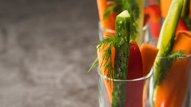 Close-up glasses with vegetables