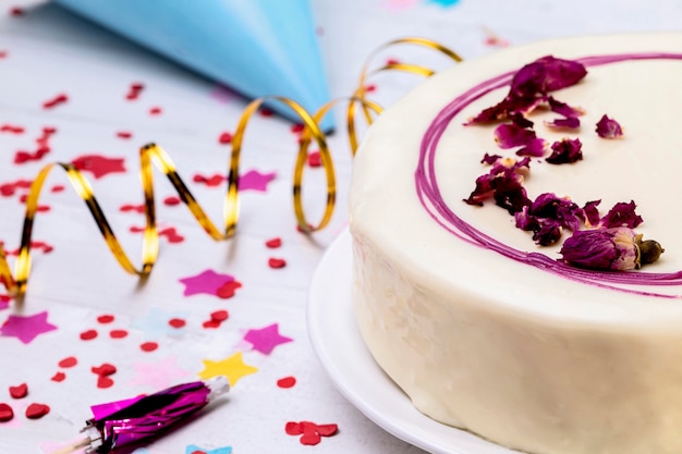 Close-up glazed cake on table