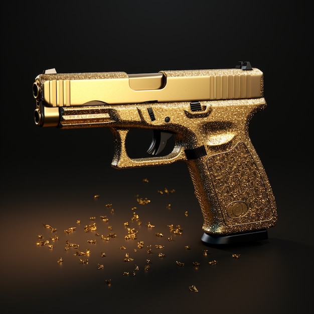 Free photo close up on golden gun with glitter