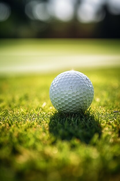 Close up on golf ball on grass