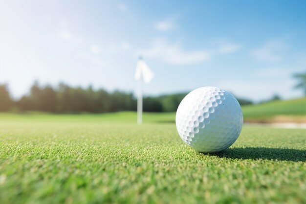 Close up on golf ball on grass