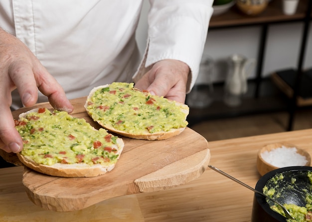 Close-up guacamole on bread