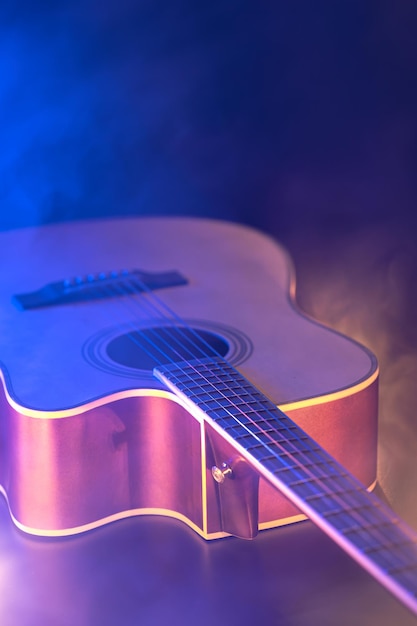 Free photo close up of guitar and strings with shallow depth of field soft focus