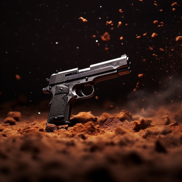 Free Photo close up on gun surrounded by gun powder after shooting