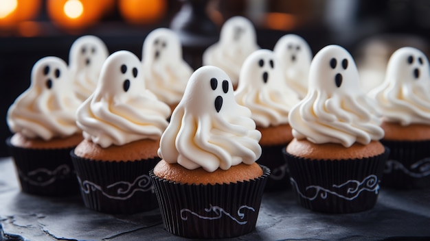 Close up on halloween ghost cupcake