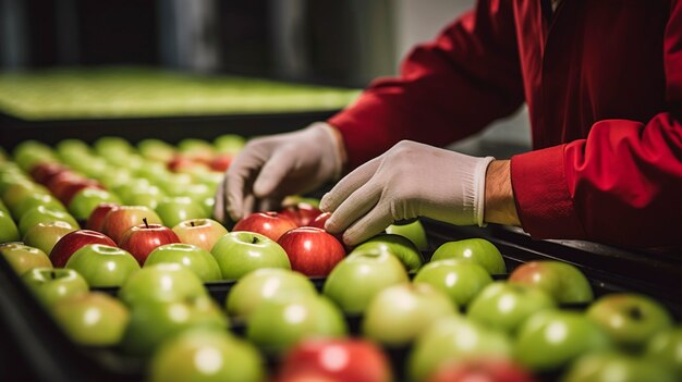 Close up hand arranging apples