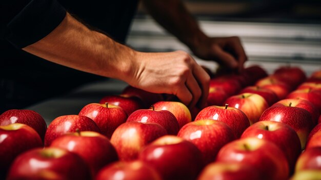 Close up hand arranging apples