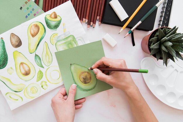 Close-up hand drawing fruit