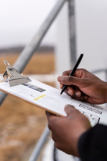 Close up hand filling in document