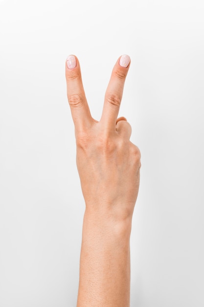 Close-up hand gesturing sign language