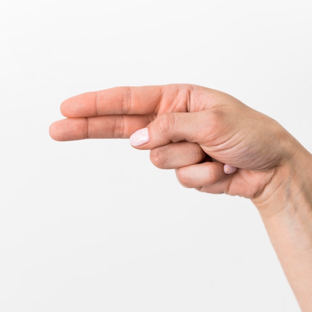 Close-up hand gesturing sign language