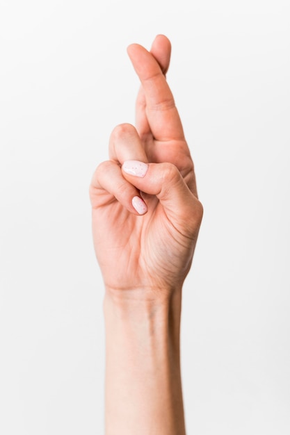 Close-up hand gesturing sign language