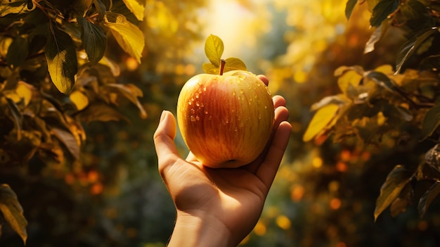 Free Photo close up on hand holding apple