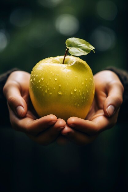 Close up on hand holding apple