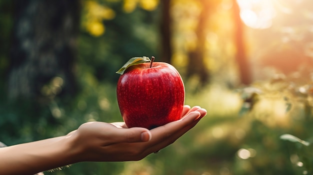 Close up hand holding apple