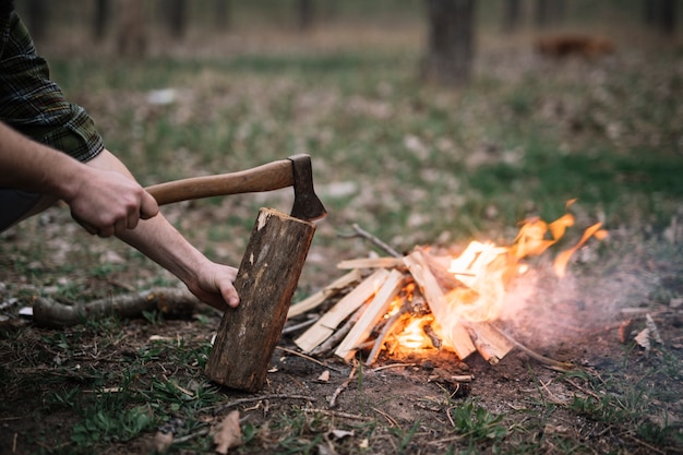 Free Photo close-up hand holding axe