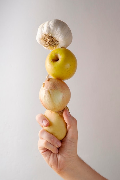 Free Photo close up hand holding healthy food