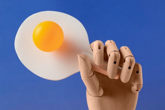 Close-up hand holding ping pong paddle