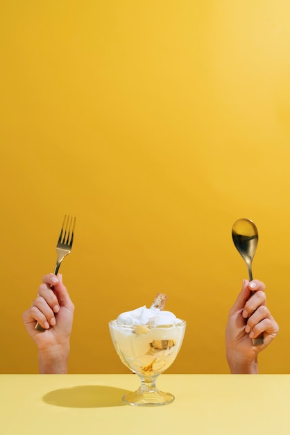 Free Photo close up hands holding cutlery