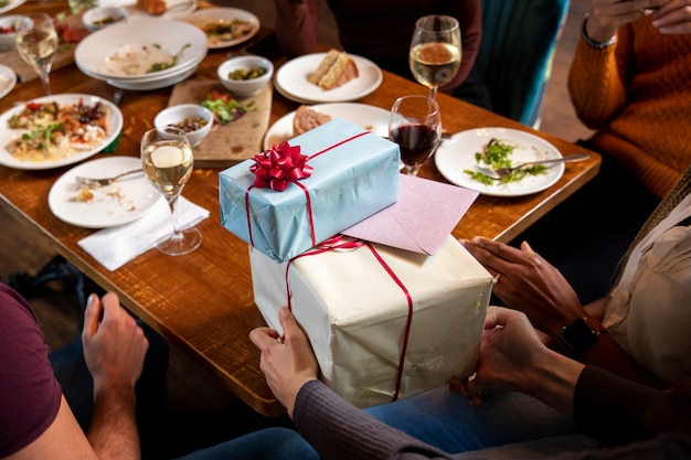 Close up hands holding presents