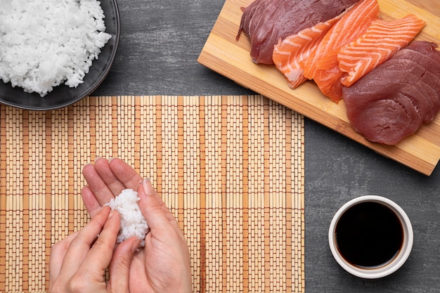 Close-up hands holding rice