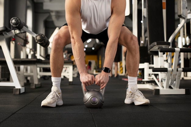 Close up hands training with kettlebell