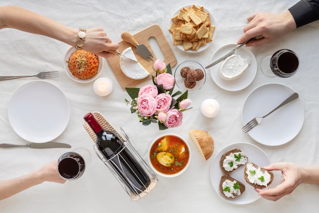 Close up hands with delicious food