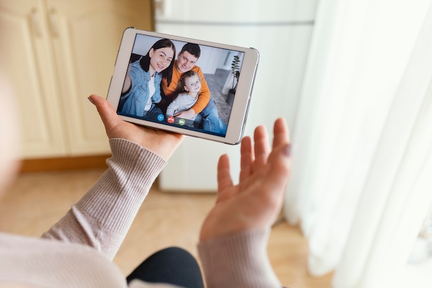 Close up hands with tablet