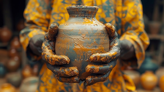 Free Photo close up on hands working on pottery