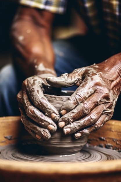 Free Photo close up on hands working on pottery