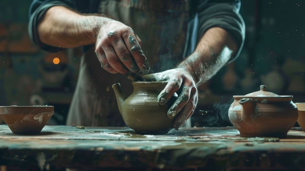 Free Photo close up on hands working on pottery