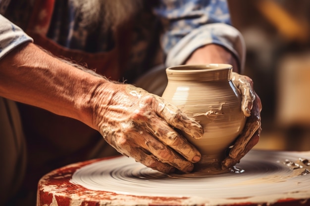 Free photo close up on hands working on pottery