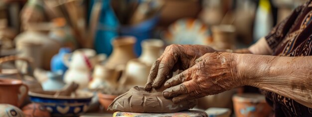 Close up on hands working on pottery