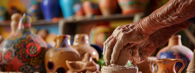 Free photo close up on hands working on pottery