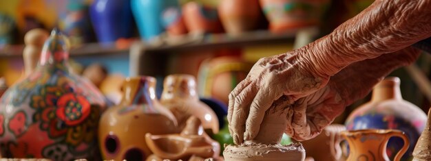 Close up on hands working on pottery