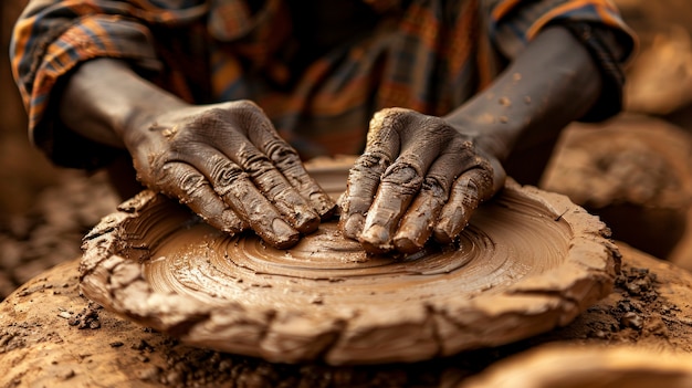 Close up on hands working on pottery