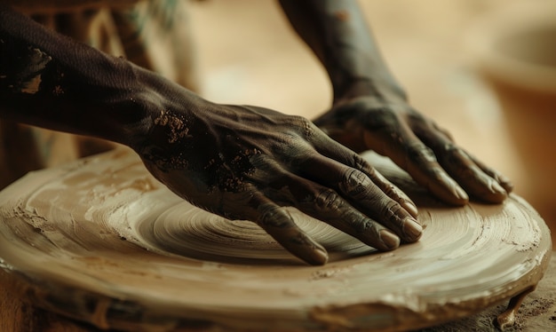 Free photo close up on hands working on pottery