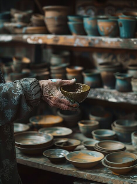 Close up on hands working on pottery