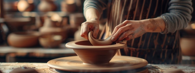 Free photo close up on hands working on pottery