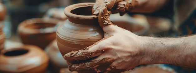 Close up on hands working on pottery