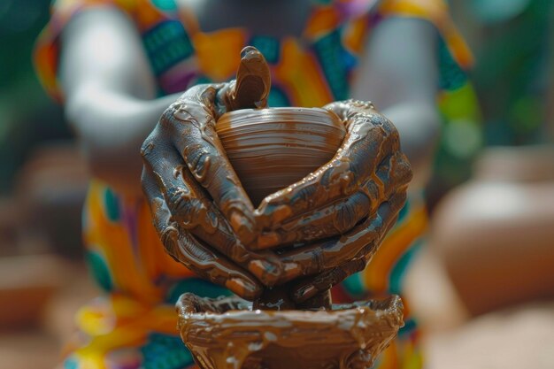 Close up on hands working on pottery