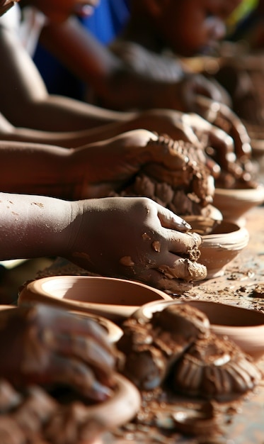 Free Photo close up on hands working on pottery