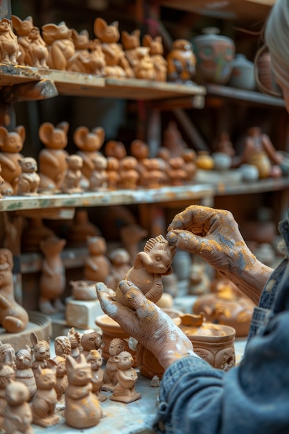 Close up on hands working on pottery