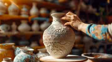 Free photo close up on hands working on pottery