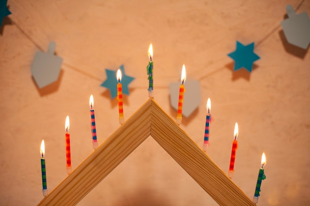 Close-up hanukkah burning candles