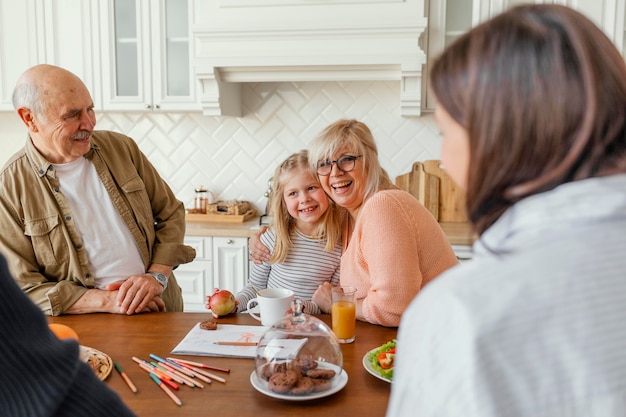 Close up happy family in kitchen